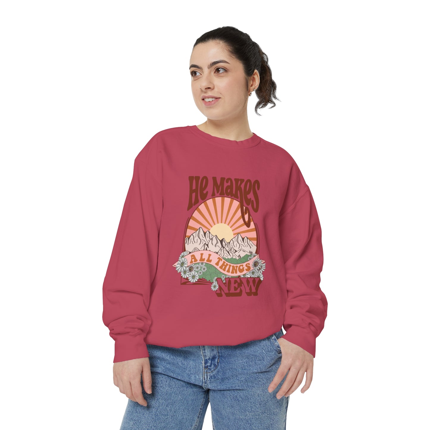 Boho Retro He Makes All Things New Sweatshirt (Comfort Colors)