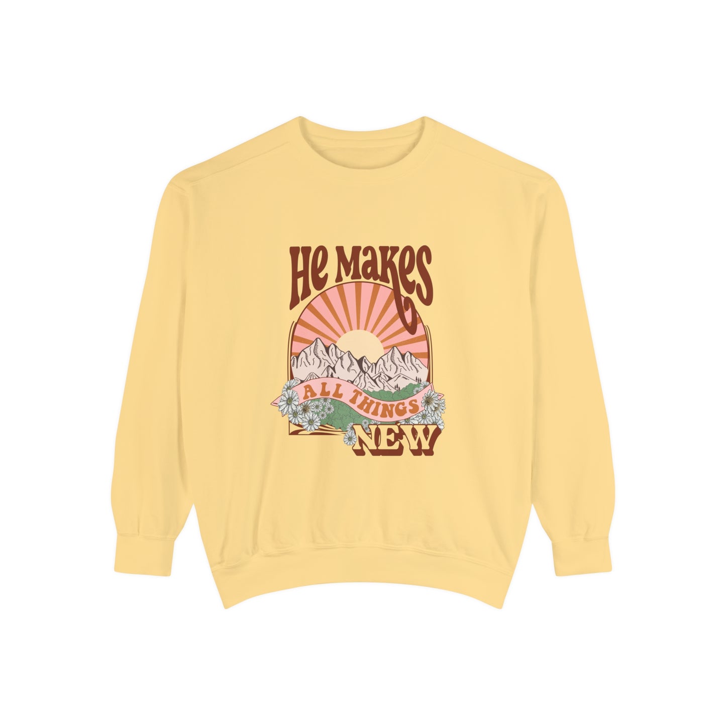 Boho Retro He Makes All Things New Sweatshirt (Comfort Colors)