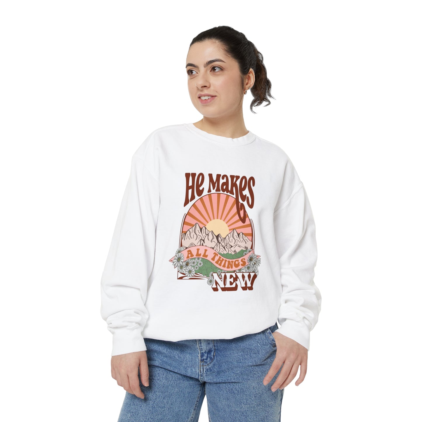 Boho Retro He Makes All Things New Sweatshirt (Comfort Colors)