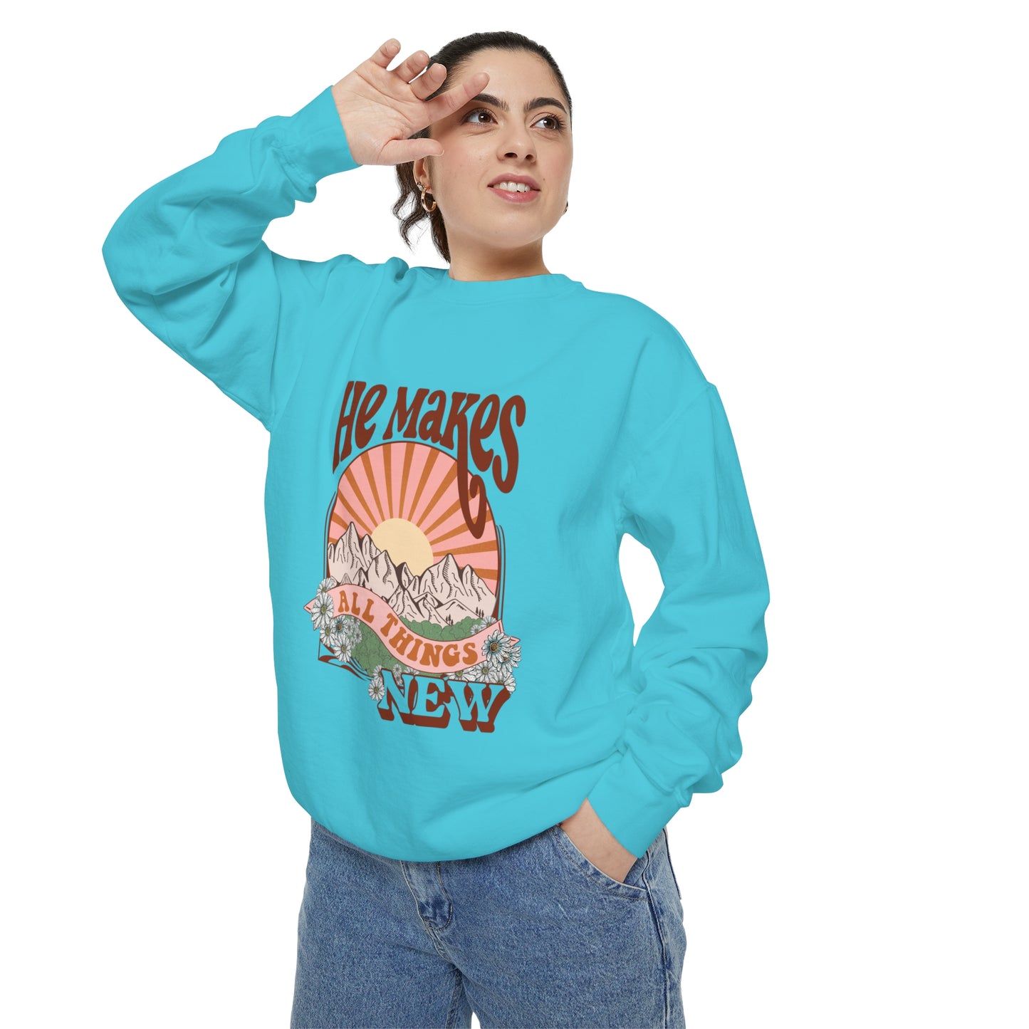 Boho Retro He Makes All Things New Sweatshirt (Comfort Colors)