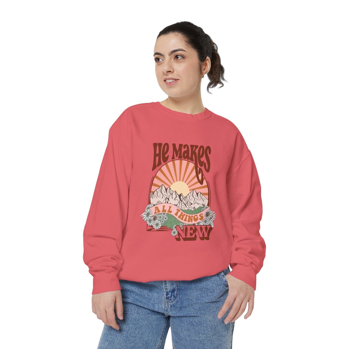 Boho Retro He Makes All Things New Sweatshirt (Comfort Colors)