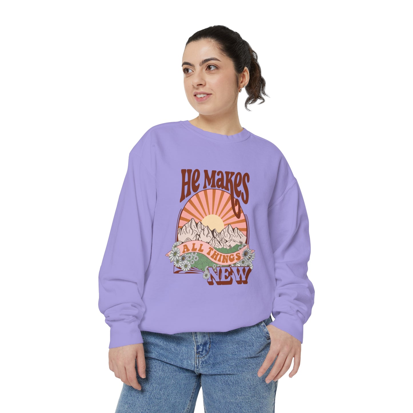 Boho Retro He Makes All Things New Sweatshirt (Comfort Colors)