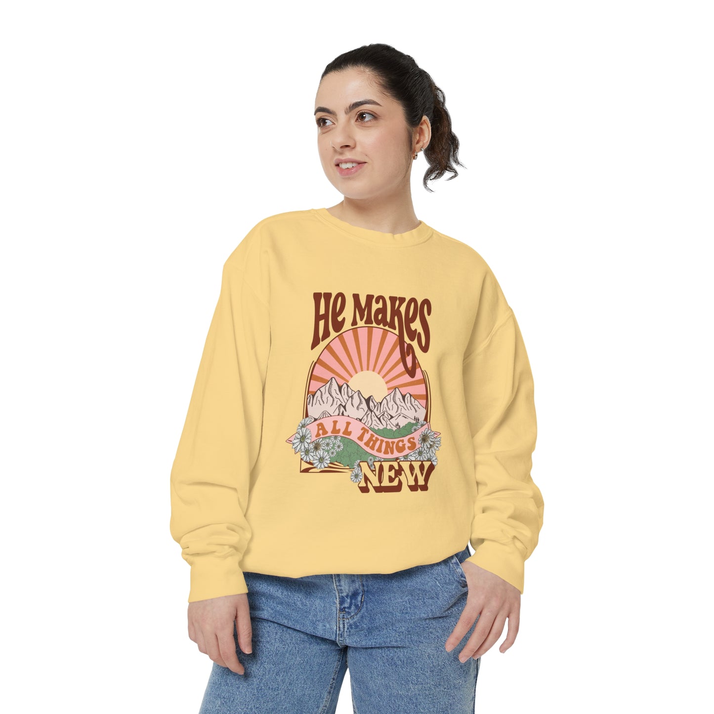 Boho Retro He Makes All Things New Sweatshirt (Comfort Colors)