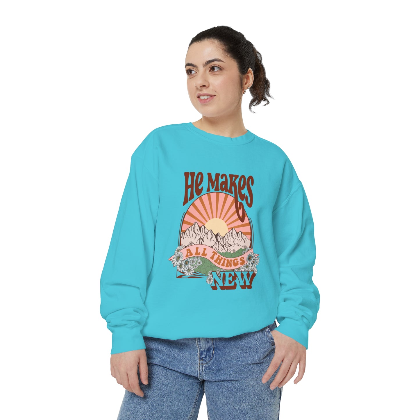 Boho Retro He Makes All Things New Sweatshirt (Comfort Colors)