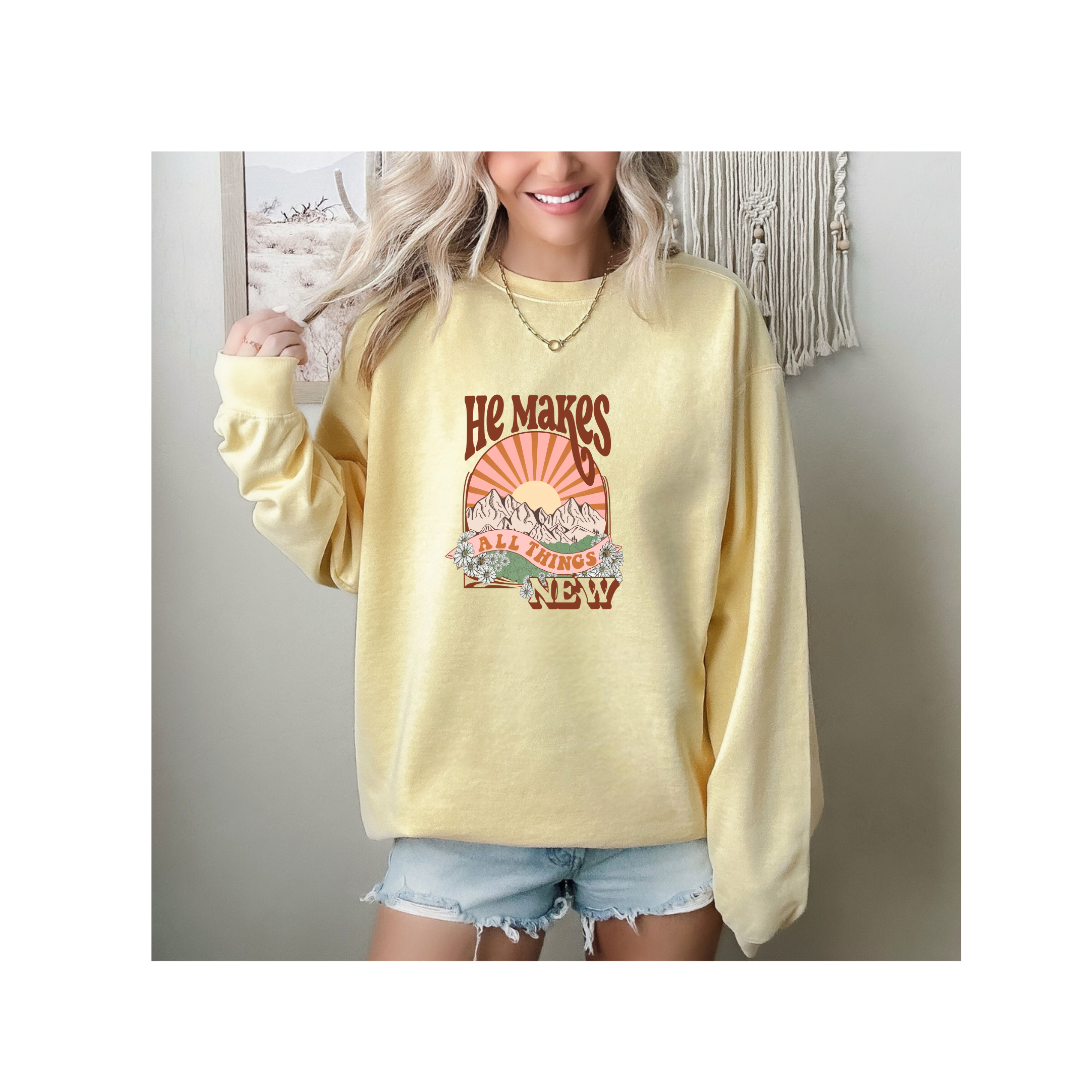 Boho Retro He Makes All Things New Sweatshirt (Comfort Colors)