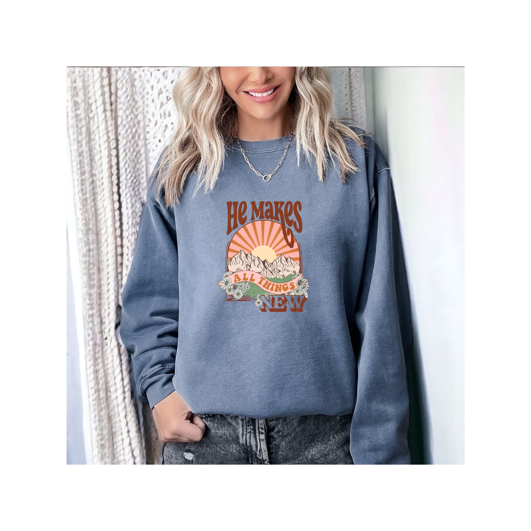 Boho Retro He Makes All Things New Sweatshirt (Comfort Colors)